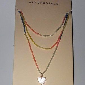 Aéropostale 3 Strand Beaded Necklace w/ Heart